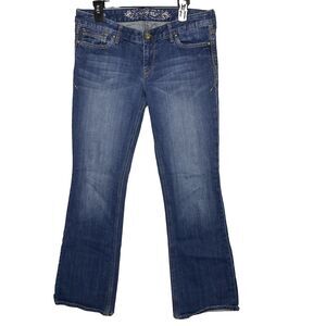 EXPRESS STELLA Jeans Low Rise Bootcut Dark Wash Embroidered Denim Womens 10 Blue